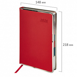 Ежедневник датированный 2026 А5 148х218 мм, GALANT "Infinity Silver", под кожу, красный, 117497