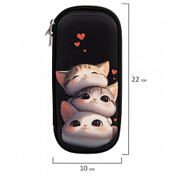 Пенал ЮНЛАНДИЯ, 1 отделение, карман, полиэстер / EVA, 22х10х5 см, "Fluffy cats", 274556