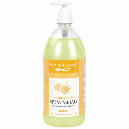Мыло-крем жидкое 1 л, ЗОЛОТОЙ ИДЕАЛ "Молоко и мёд", дозатор, 609427