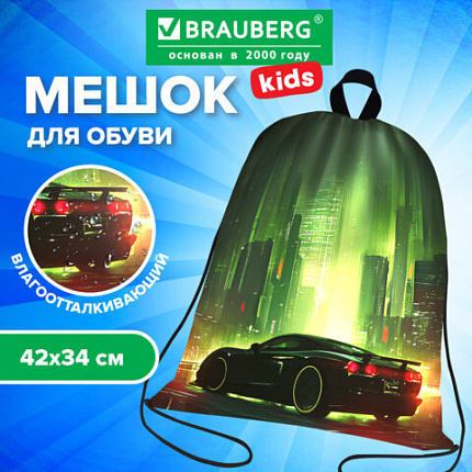 Мешок для обуви BRAUBERG KIDS, с петлей, 42х34 см, "Зеленый город", 274642