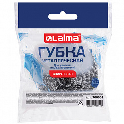 Губка (мочалка) металлическая спиральная 15 г, для посуды, гриля, плиты, LAIMA (ЛАЙМА), 700061