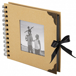 Фотоальбом 16х18 см, 20 черных листов, обложка КРАФТ, уголки/стикеры/ручка/клей, BRAUBERG Black&Kraft, 880652