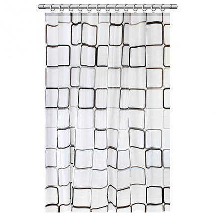 Шторка для ванной PEVA, 180х200 см, кольца в комплекте, дизайн ассорти, ФИГУРЫ, PRIMILA (ПРИМИЛА), 700075