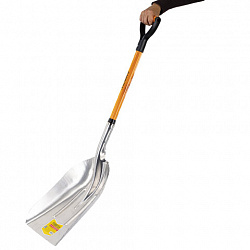 Лопата алюминиевая для снега 37х48 см, ОБЩАЯ ДЛИНА 120 см, черенок стекловолокно, V-ручка, RABBITEX (РАББИТЕКС) "FIBERGLASS", 700486