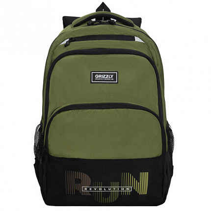 Рюкзак GRIZZLY школьный, анатомическая спинка, 2 отделения, для мальчиков, "RUN", хаки, 45х32х23 см, RU-530-6/3