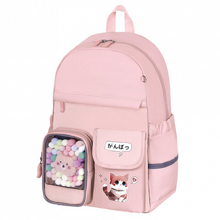 Рюкзак BRAUBERG PASTEL с термонашивками в комплекте, "Anime kitten", персиковый, 40х29х14 см, 272065