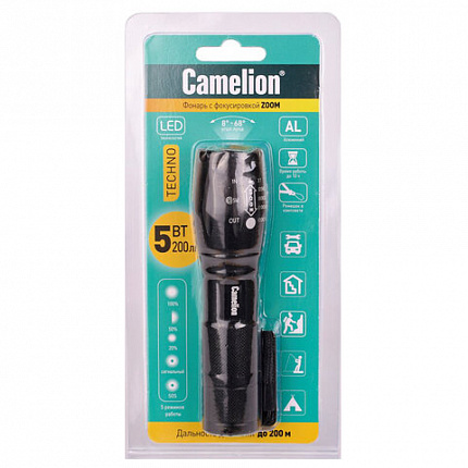 Фонарь CAMELION XML-T6, ЯРКИЙ, ZOOM, 5 режимов, питание 3xAAА или 18650 (не в комплекте), LED51530