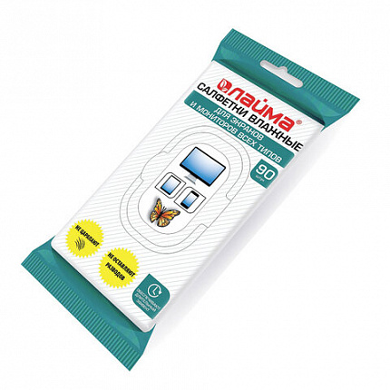 Салфетки влажные LAIMA "ДЛЯ ЭКРАНОВ всех типов и ОПТИКИ (очки, объективы)", клапан, 90 штук, 605660