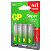 Батарейки КОМПЛЕКТ 4 шт., GP Super G-Tech, AA (LR6,15А), алкалиновые, пальчиковые, ПРОМО 3+1, 15A3/1-2CR4