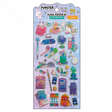 Наклейки гелевые "Красочное веселье", 17,5х9 см, ассорти 6 видов, FUNSTER (ФАНСТЕР), 666079