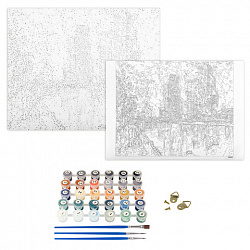 Картина по номерам 40х50 см ОСТРОВ СОКРОВИЩ "Магия неоновых огней. Москва-сити" на подрамнике, акрил, кисти, 662890