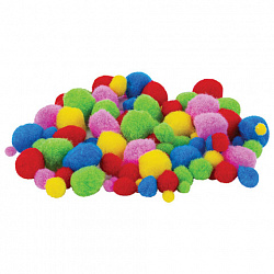 Помпоны для творчества, ассорти, 5 цветов, 8 мм/15 мм/25 мм, 100 шт., ОСТРОВ СОКРОВИЩ, 661436
