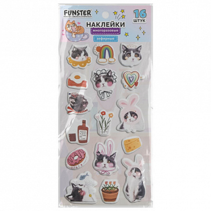 Наклейки зефирные "Котики", 18х9,5 см, ассорти 6 видов, FUNSTER (ФАНСТЕР), 666092