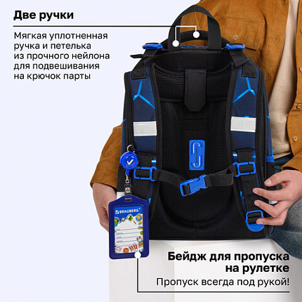 Ранец BRAUBERG PREMIUM, 2 отделения, с брелоком, "Кибер-лава", СВЕТЯЩИЙСЯ, 38х29х16 см, 272015