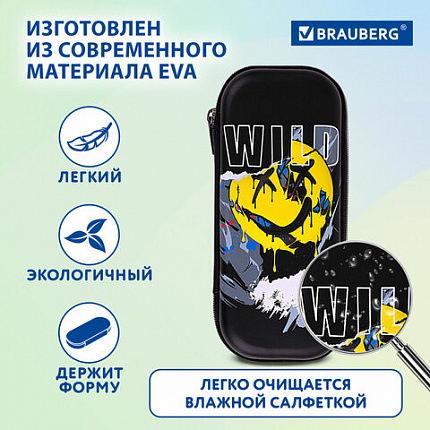 Пенал BRAUBERG, 1 отделение, 1 откидная планка, ЭВА, 22х10х5 см, "Жуткий смайл", 272337