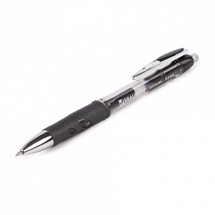 Ручка гелевая автоматическая с грипом BRAUBERG "Officer", ЧЕРНАЯ, корпус тонированный черный, узел 0,5 мм, линия письма 0,35 мм, 141058