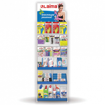 Стойка для размещения товара напольная усиленная LAIMA, 200х70х40 см, 3 полки, 25 крючков, 504873