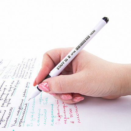 Ручка гелевая с грипом STAFF "Manager" GP-196, ЧЕРНАЯ, корпус белый, игольчатый узел 0,5 мм, линия письма 0,35 мм, 142393