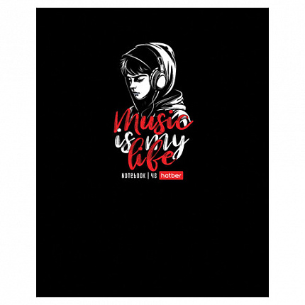 Тетрадь А5 48 л. HATBER скоба, клетка, выборочный лак, "Music is my life" (микс в спайке), 091471, 48Т5вмВ1
