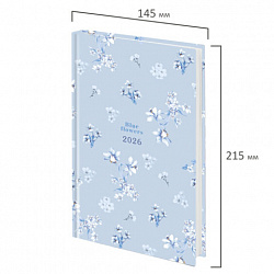 Ежедневник датированный 2026 145х215 мм, А5, STAFF, ламинированная обложка, "Blue Flowers", 117316