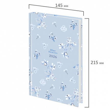 Ежедневник датированный 2026 145х215 мм, А5, STAFF, ламинированная обложка, "Blue Flowers", 117316