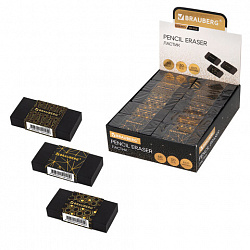 Ластик BRAUBERG "GOLDEN BLACK", 50х24х10 мм, прямоугольный, картонный держатель, экологичный ПВХ, ассорти, 272728