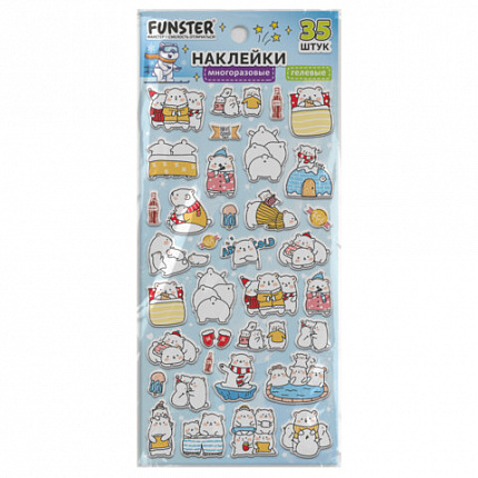 Наклейки гелевые "Зверяшки-обаяшки", 17,5х9 см, ассорти 12 видов, FUNSTER (ФАНСТЕР), 666085