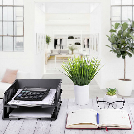 Лотки горизонтальные для бумаг, НАБОР 2 шт. (358х272х177,5 мм), сетчатые, черные, BRAUBERG-MAXI, 231360