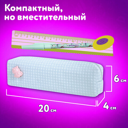 Пенал ЮНЛАНДИЯ ЮНИОР, 1 отделение, полиэстер, аппликация, "Поросенок", 20х6х4 см, 273804