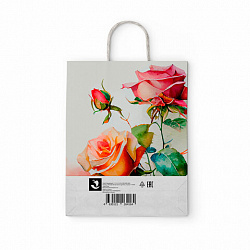 Крафт-пакет бумажный "Розы" 22х12х25 см, с кручеными ручками, плотность 100 г/м2, белый, 114164
