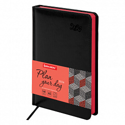Ежедневник датированный 2026, А5, 138x213 мм, BRAUBERG "Rainbow", под кожу, черный, 117079