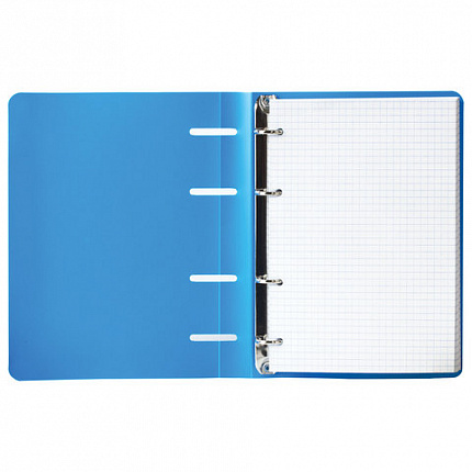 Тетрадь на кольцах А5 160х215 мм, 80 л., пластик, клетка, BRAUBERG, "Голубой", 403251
