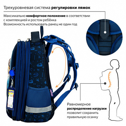 Ранец ЮНЛАНДИЯ EXTRA, с дополнительным объемом, 2 отделения, "Берегись!", объемный дизайн, 38x29x18 см, 272041