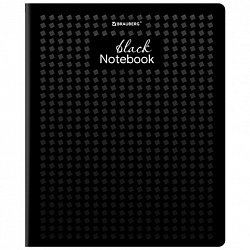 Тетрадь А5, 48 л., BRAUBERG, скоба, клетка, матовая ламинация, выборочный лак, "Black" (микс в спайке), 404375