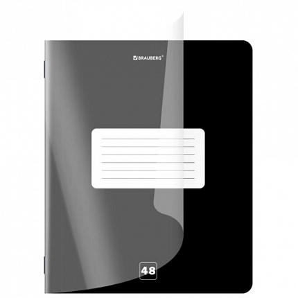 Тетрадь пластиковая обложка (прозрачная) А5 48 листов, скоба, клетка, BRAUBERG "Smart Cover", ЧЕРНАЯ, 405040