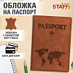 Обложка для паспорта "Passport Map", мягкая экокожа, коричневая, STAFF, 238876
