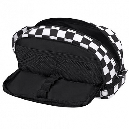 Пенал-органайзер HEIKKI (ХЕЙКИ) с ручкой, значки, 2 отделения, откидная планка, 22x13х10 см, "Black&White", 273601