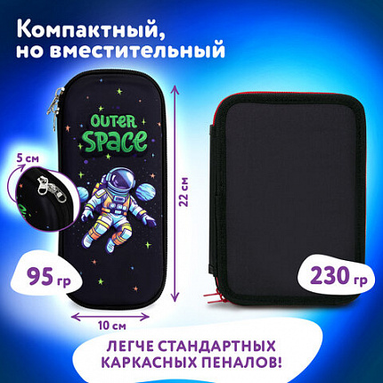 Пенал ЮНЛАНДИЯ, 1 отделение, карман, полиэстер/ЭВА, 22х10х5 см, "Космонавт", 273192