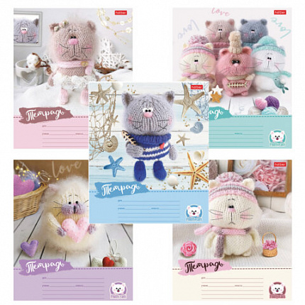 Тетрадь 12 л., HATBER узкая линия, обложка картон, "Уютные котики" (микс в спайке), 075154, 12Т5В7