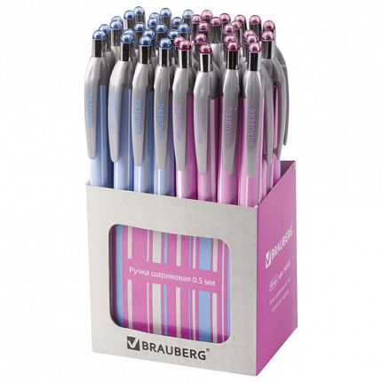 Ручка шариковая автоматическая BRAUBERG "Sakura", корпус ассорти, узел 0,5 мм, линия письма 0,3 мм, 141287