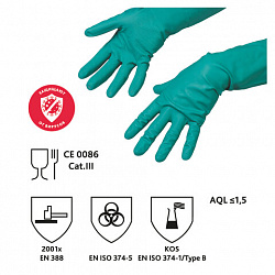 Перчатки VILEDA PROFESSIONAL нитриловые МНОГОРАЗОВЫЕ универсальные, антиаллергенные, размер M (средний), зеленые, 174381