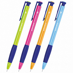 Ручки шариковые автоматические BRAUBERG A-30 COLOR MIX "WRITING 3.0", КОМПЛЕКТ 12 ШТ., СИНИЕ, узел 0,5 мм, линия 0,25 мм, 144342