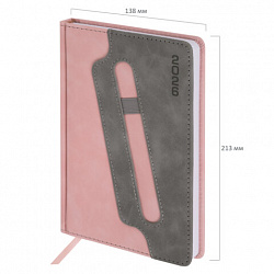 Ежедневник датированный 2026, А5, 138x213 мм, BRAUBERG "Assistant", под кожу, держатель, розовый, 117377