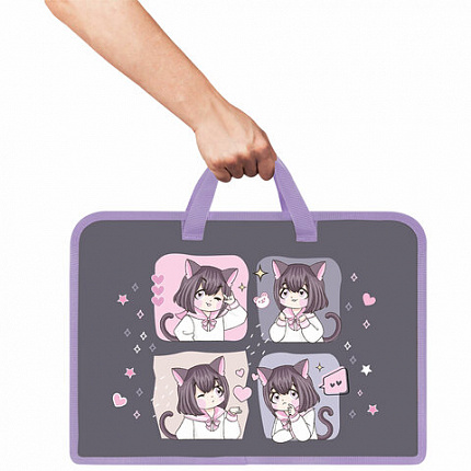 Папка на молнии с ручками ЮНЛАНДИЯ А4, 1 отделение, пластик, ширина 45 мм, "Anime dreamer", 273357