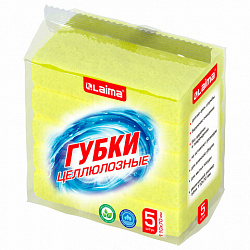 Губки для посуды 110х70х20 мм, ЦЕЛЛЮЛОЗНЫЕ, КОМПЛЕКТ 5 штук, желтые, LAIMA, 700259