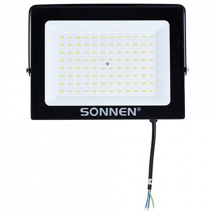 Прожектор светодиодный 100 Вт, 6500 К, 8000 Лм, 100 м2, IP65, 250x178x27 мм, черный, SONNEN, 238415