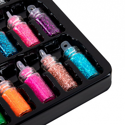 Блестки для декора НАБОР 96 видов по 2 грамма, в стеклянных тубах, ОСТРОВ СОКРОВИЩ, 665682