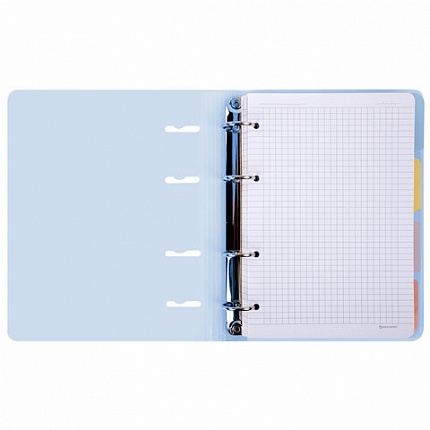 Тетрадь на кольцах А5 175х220 мм, 120 л., пластик, с резинкой и разделителями, BRAUBERG, Голубой, 404633