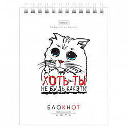 Блокнот МАЛЫЙ ФОРМАТ А6, 40 л., гребень, картон, клетка, HATBER, "Муркомания", 090640, 40Б6В1гр