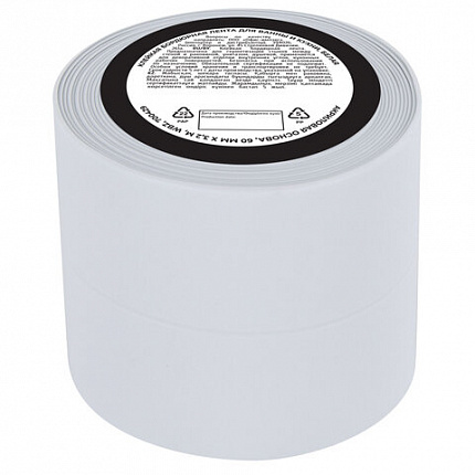 Клейкая лента бордюрная для ванны и кухни 60 мм х 3,2 м, белая, акриловая основа, WBZ (ВБЗ), 700429